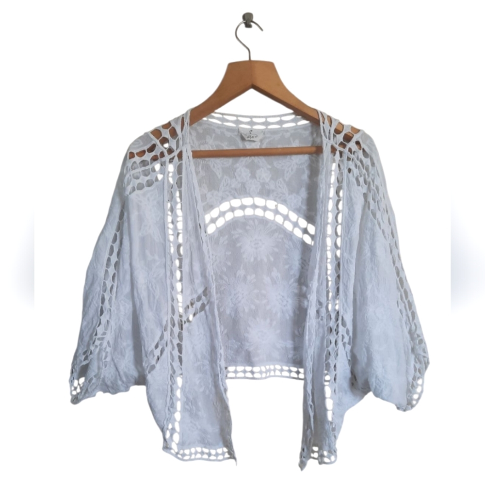 Ember Boho Crochet White Kimono Crop Lace 70s Hippie Floral
